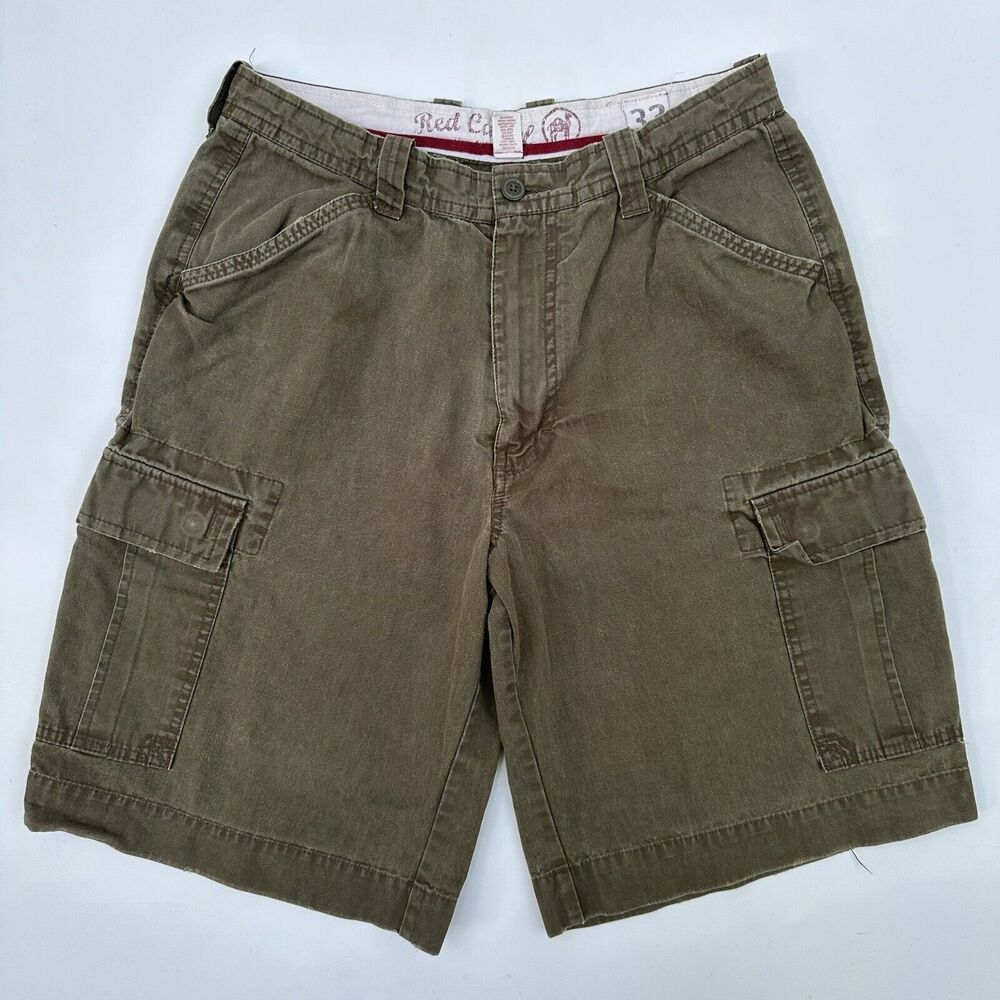 Red Camel Cargo Shorts Mens Size 33 Green Draw String Utility Fading‎ Distressed